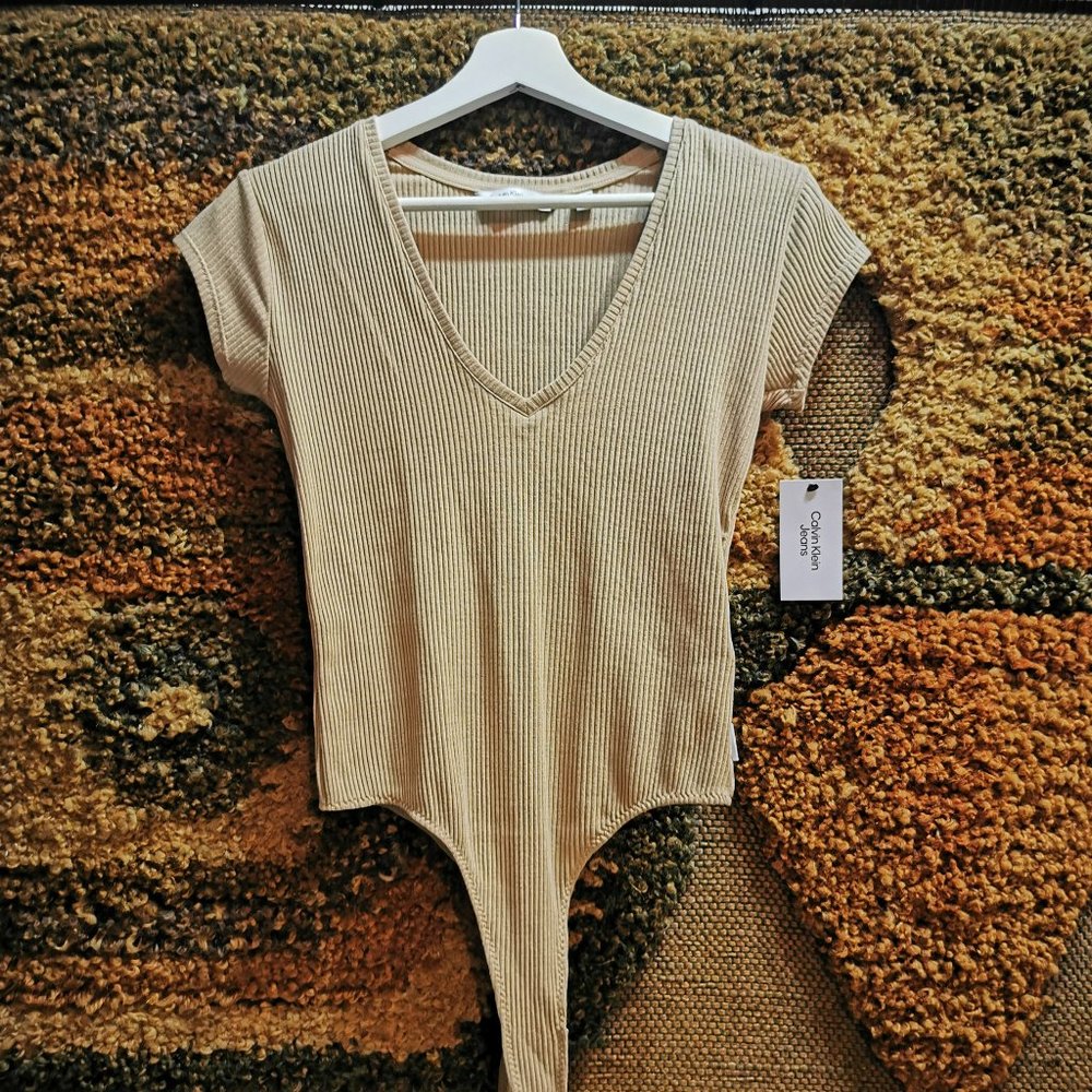 NWT Calvin Klein ribbed cotton spandex thong body suit XS